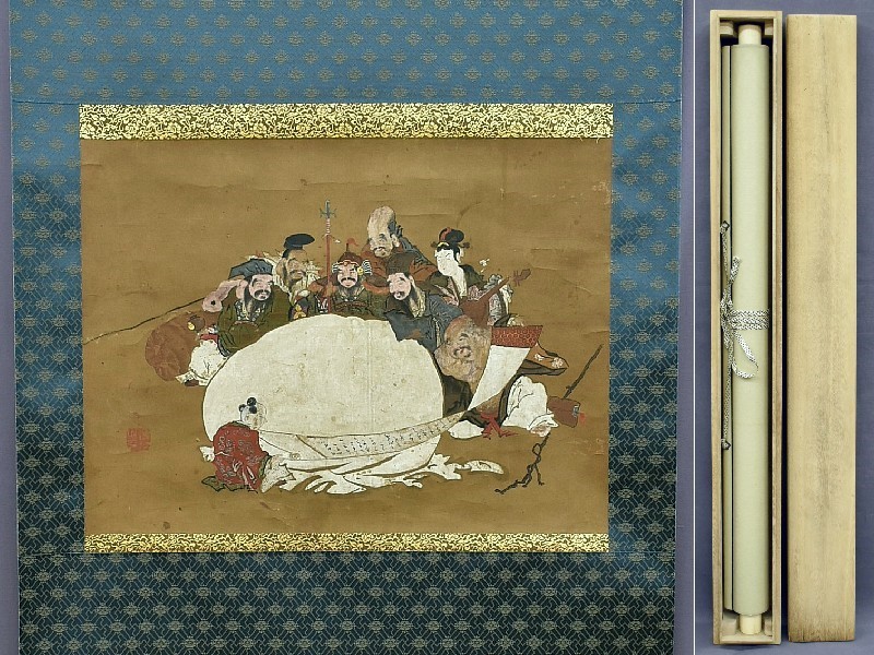 《不明》　江戸後期-明治初期　『七福神』　掛軸　古画　su70