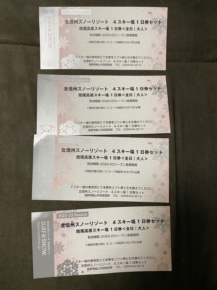 斑尾高原スキー場リフト券 引換券5枚セット¥18,000 送料込 - スキー場