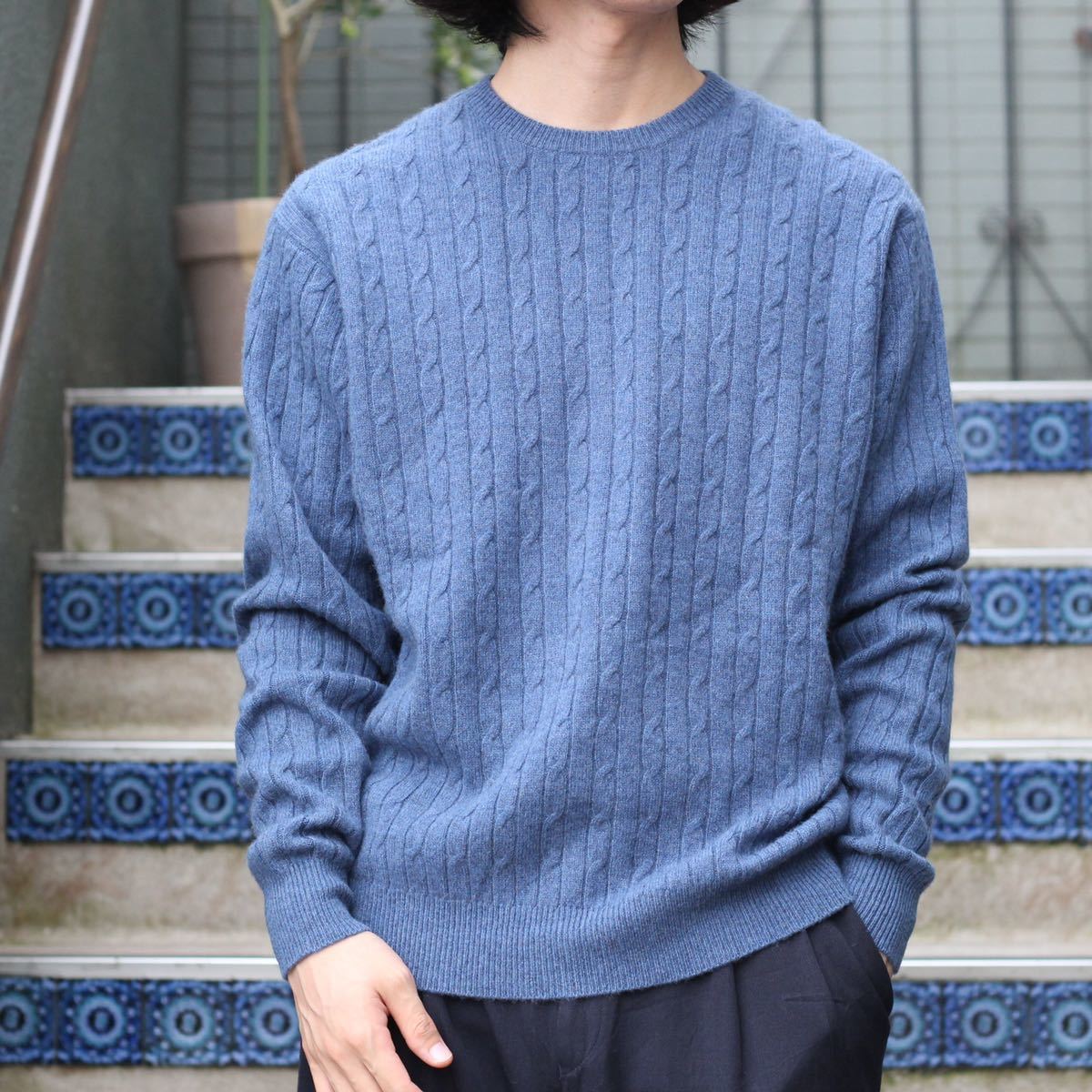 USA VINTAGE ALLEN SOLLY CABLE DESIGN CASHMERE100% KNIT/アメリカ古着ケーブルデザインカシミヤ100%ニット