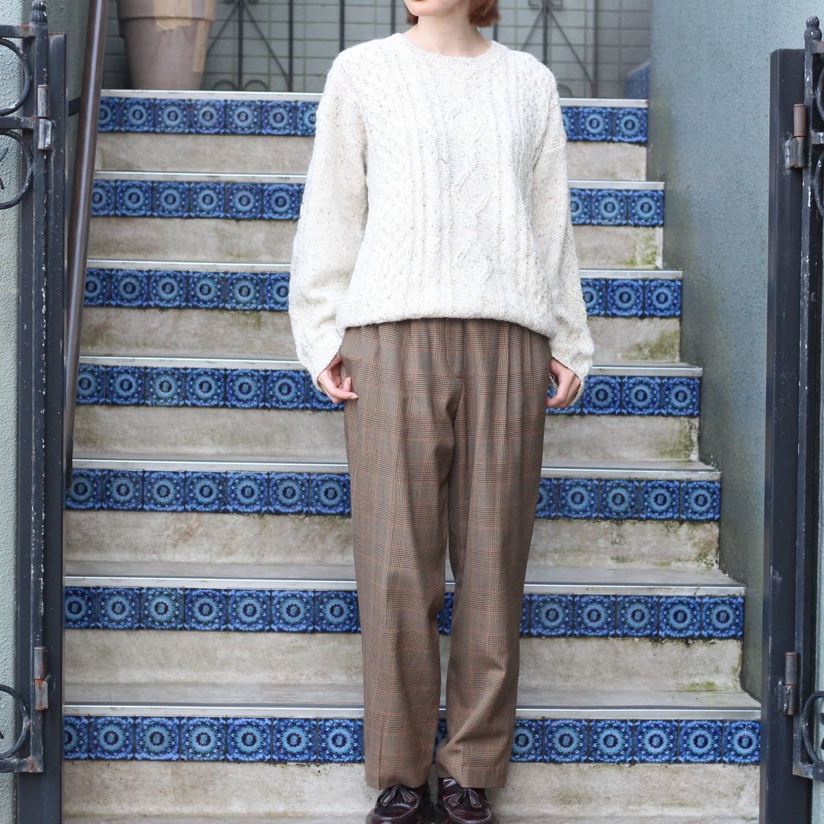 USA VINTAGE Talbots CHECK PATTERNED TUCK SLACKS PANTS/アメリカ古着チェック柄タックスラックスパンツ_画像1