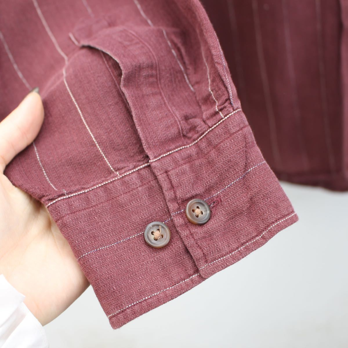 USA VINTAGE HENRY GRETHEL STUDIO STRIPE PATTERNED RAMY COTTON OVER SHIRT/アメリカ古着ストライプ柄ラミーコットンオーバーシャツ