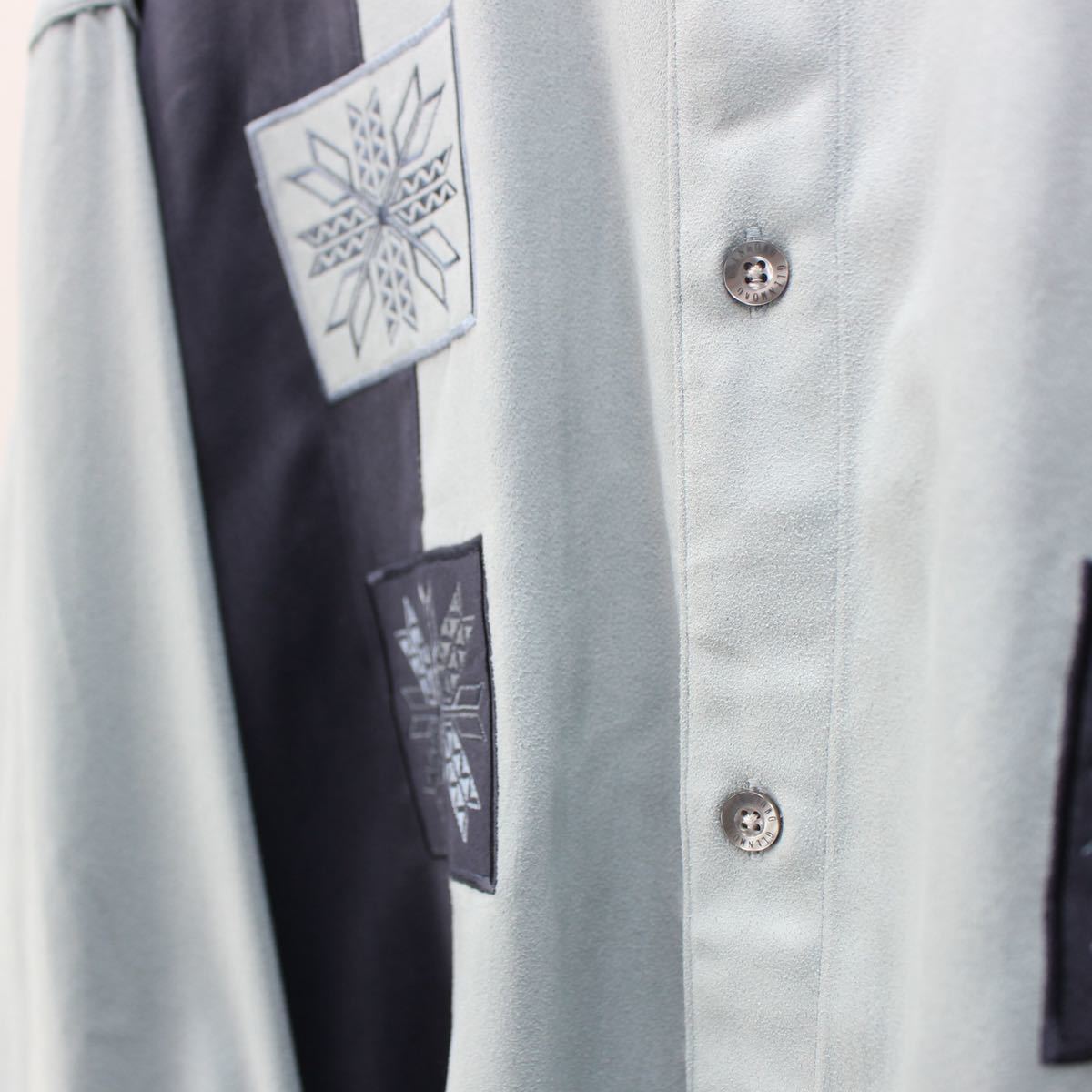 USA VINTAGE FAKE SUEDE BAND COLLAR DESIGN SHIRT/アメリカ古着フェイクスウェードバンドカラーデザインシャツ_画像7