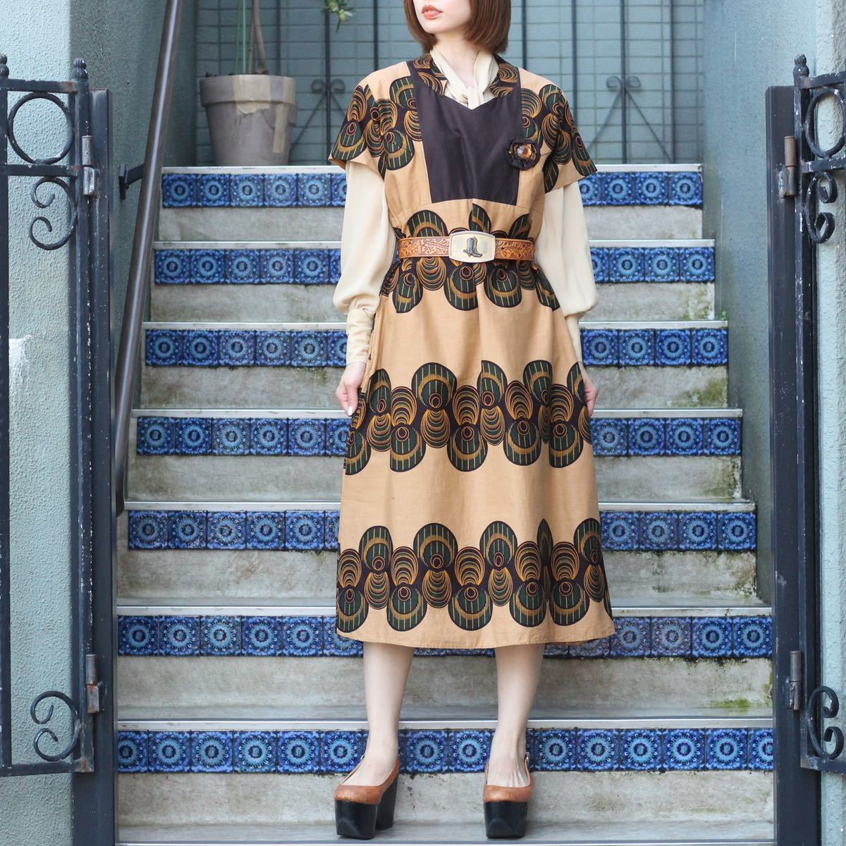 *SPECIAL ITEM* AFRICAN VINTAGE AFRICAN BATIC PATTERNED LONG ONE PIECE/アフリカ古着アフリカンバティック柄ロングワンピース