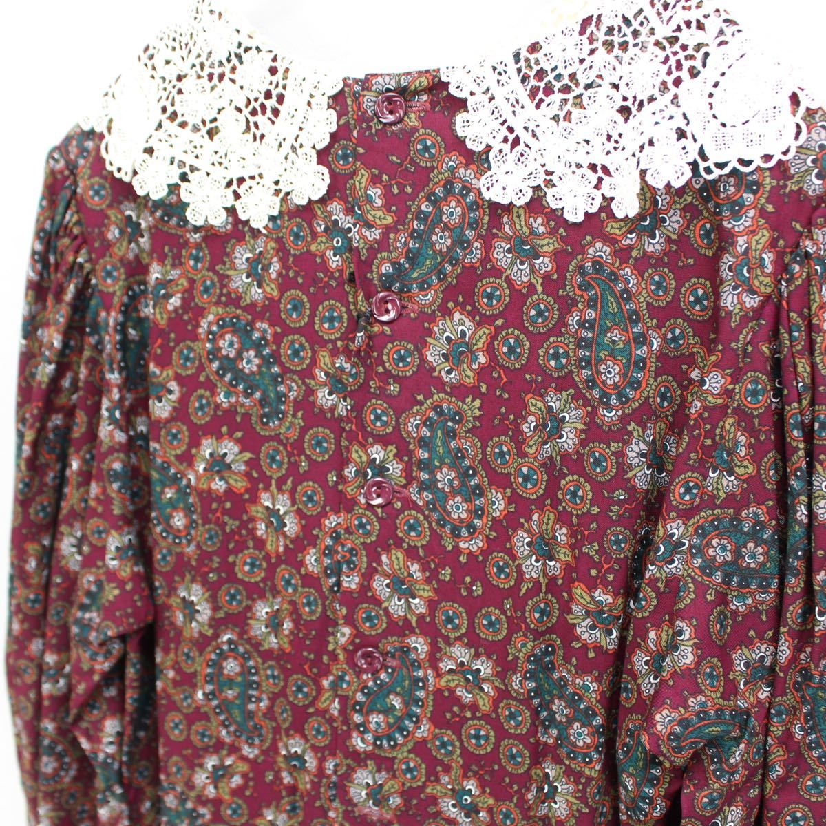 USA VINTAGE PAISLEY PATTERNED LACE COLLAR DESIGN LONG ONE PIECE