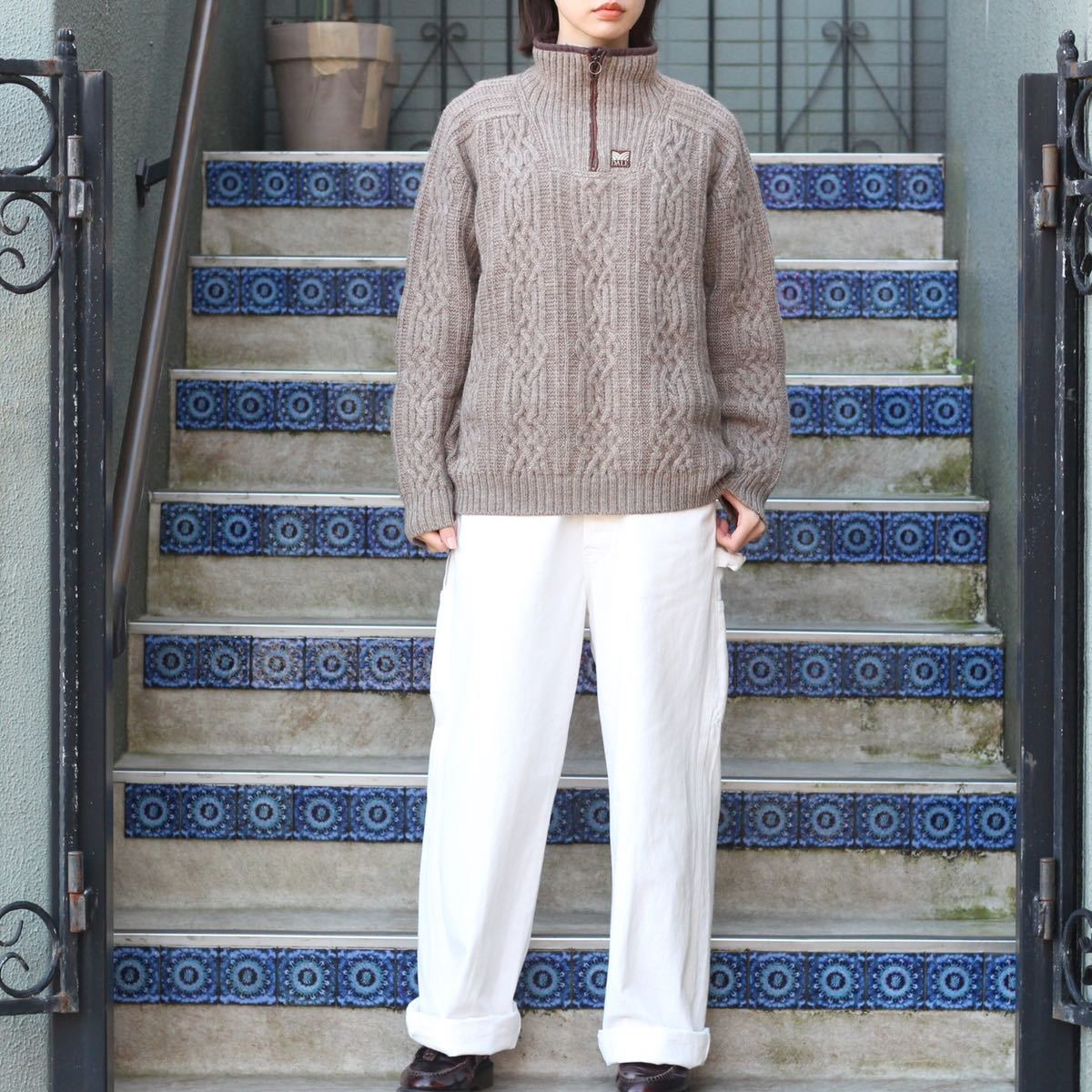 EU VINTAGE DALE OF NORWAY HALF ZIP CABLE DESIGN KNIT MADE IN