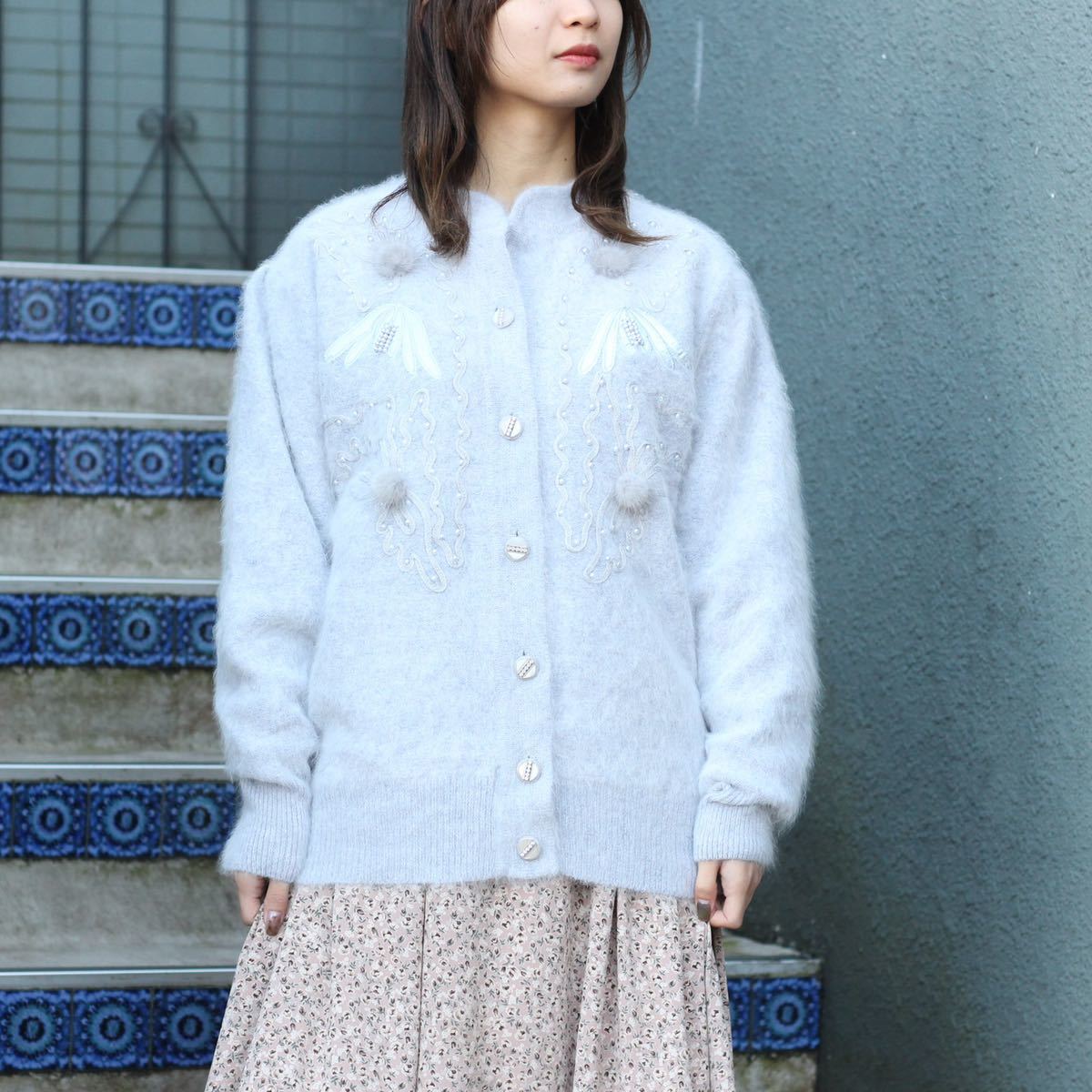 USA VINTAGE DESIGN ANGORA KNIT CARDIGAN/アメリカ古着デザイン