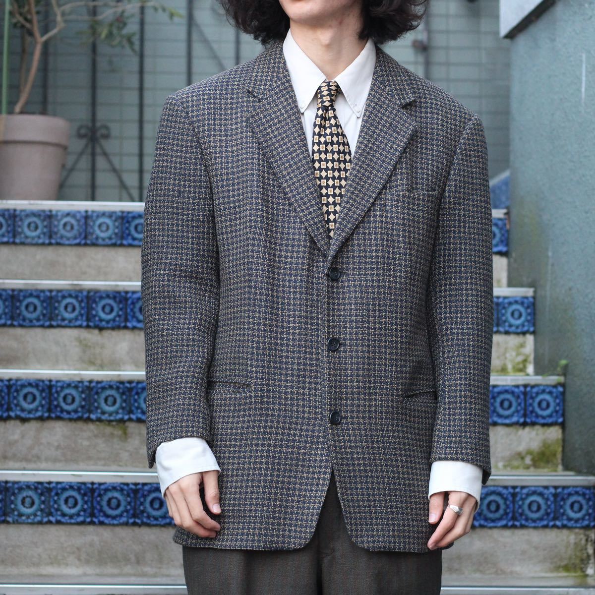 EU VINTAGE HOUNDTOOTH PATTERNED TWEED TAILORED JACKET MADE IN