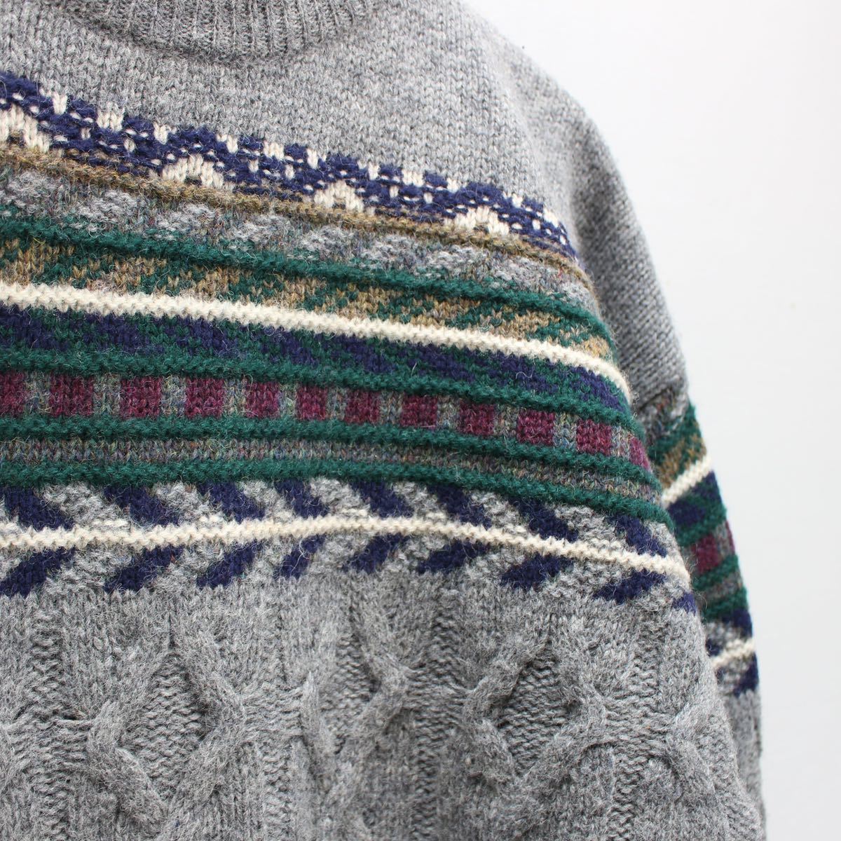 数量は多 VINTAGE USA STRUCTURE KNIT/アメリカ古着ケーブルデザイン3D