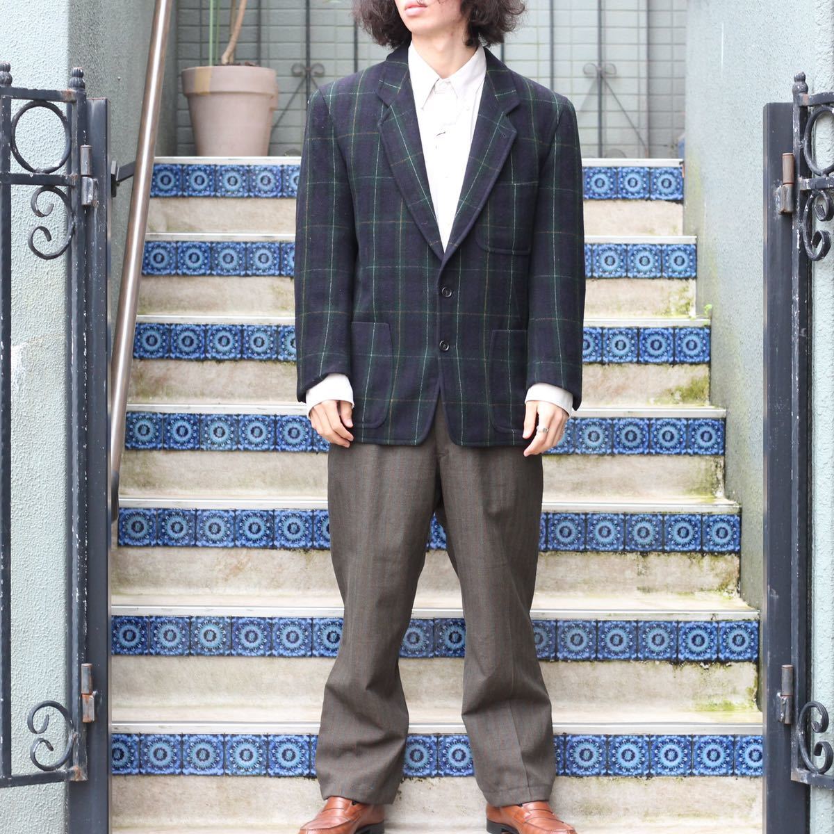 EU VINTAGE BOSS CHECK PATTERNED WOOL TAILORED JACKET/ヨーロッパ古着ボスチェック柄ウールテーラードジャケット