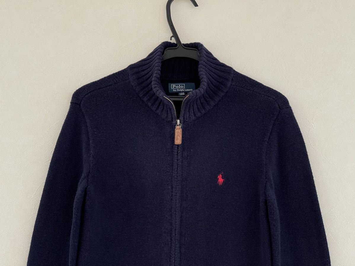 美品 Ralph Lauren(ラルフローレン)ニット カーディガン 130cm 使用数回 ネイビー キッズ ジップ セーター ラルフローレン (株)紺｜PayPayフリマ