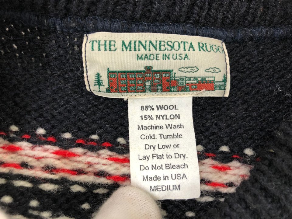 THE MINNESOTA RUGG ミネソタラグ クルーネックセーター ウールニット スノーパターン 雪柄 ネイビー USA製 SIZE:M MH632022112504_画像4