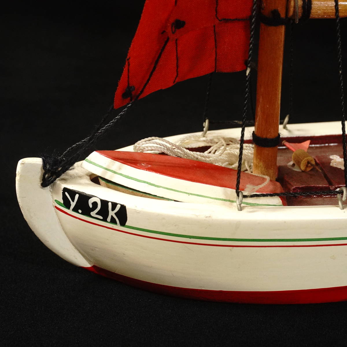 ビンテージ 木製帆船模型 船舶 ウッドオブジェ 幅31cm 奥行き7cm 高さ25.5cm 手作り、経年の味わいが素敵です！ IKT411_画像6