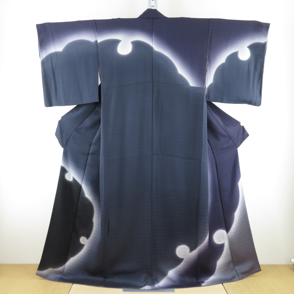 訪問着 雪輪 ぼかし モダン 袷 広衿 正絹 紫灰色 紋なし 仕立て上がり 身丈160cm 美品