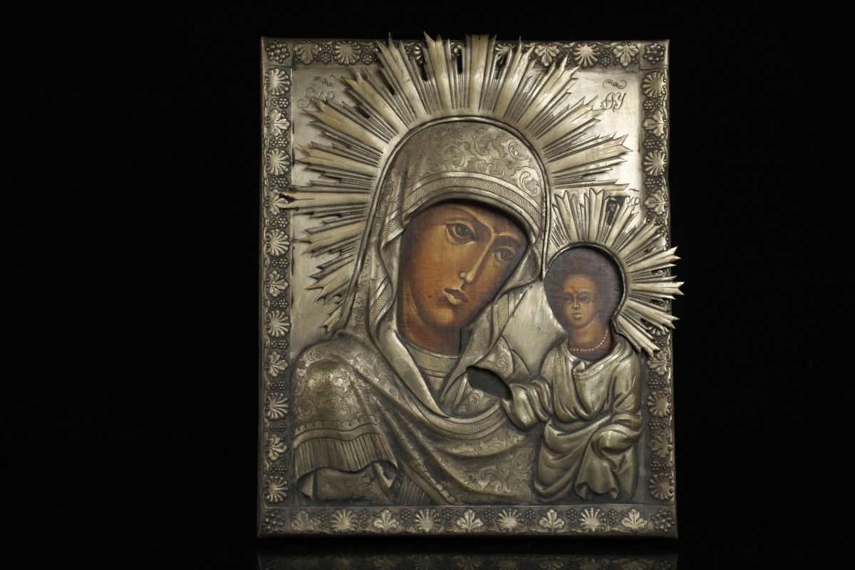 LIG 19世紀 キリスト教 ロシア正教 カザンの生神女 イコン 肉筆油彩板 
