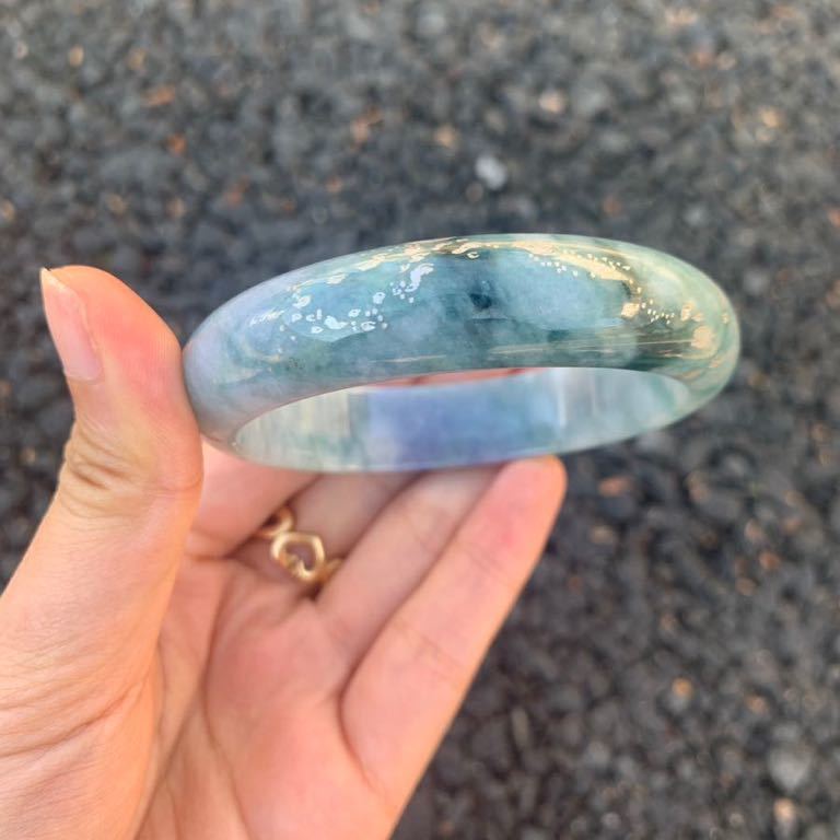 本翡翠バングル ミャンマー産 濃いラベンダー 藍紫 希少 お買い得