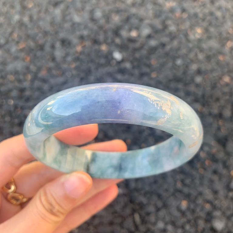 本翡翠バングル ミャンマー産 濃いラベンダー 藍紫 希少 本翡翠バングル ミャンマー産 濃いラベンダー 藍紫 希少