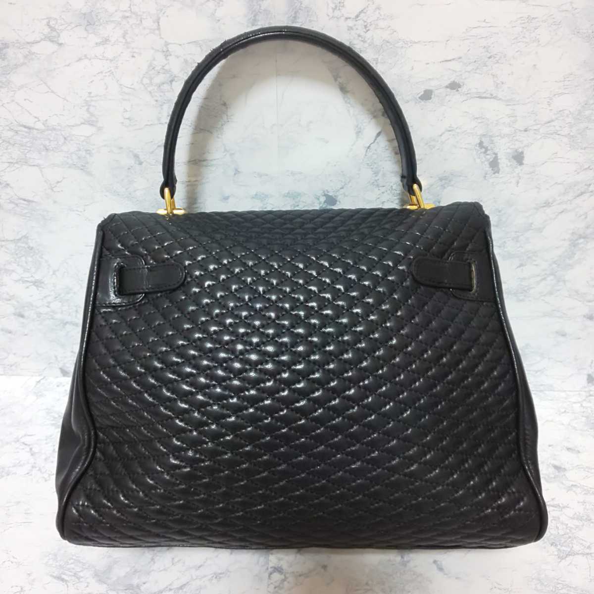 【極希少/美品】BALLY バリー ヴィンテージ クロア型ハンドバッグ トートバッグ ラムスキン キルティングレザー ゴールド金具 ブラック 黒