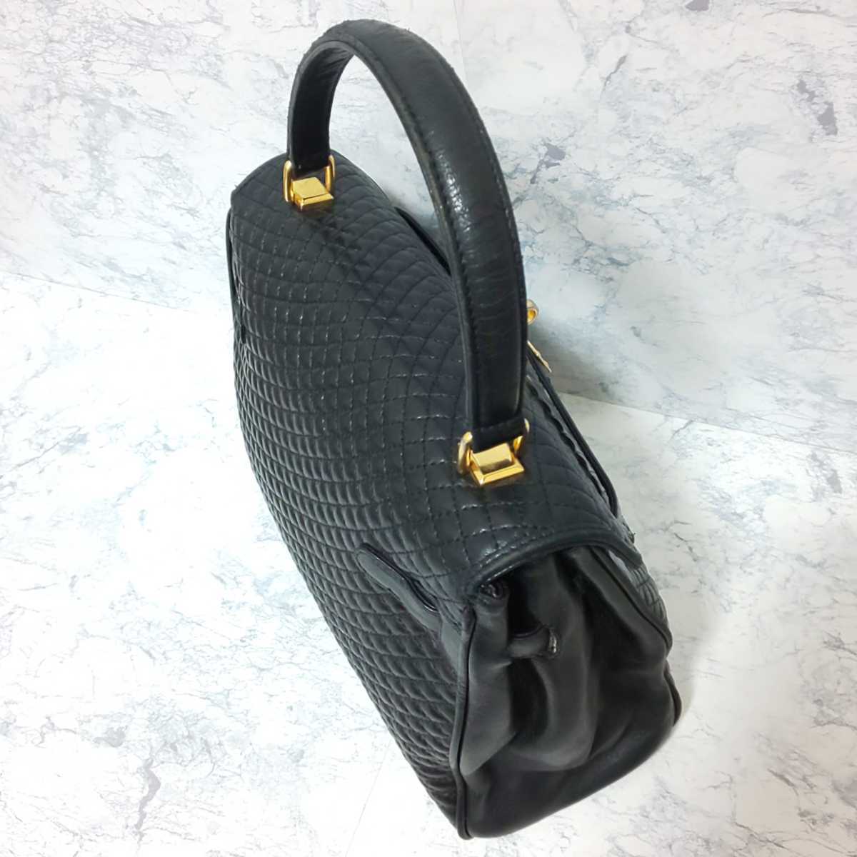 【極希少/美品】BALLY バリー ヴィンテージ クロア型ハンドバッグ トートバッグ ラムスキン キルティングレザー ゴールド金具 ブラック 黒