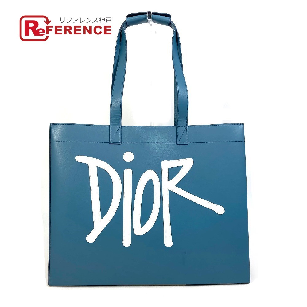 Dior ディオール ロゴ ショーンステューシーコラボ ハンドバッグ トートバッグ レザー ブルー メンズ.