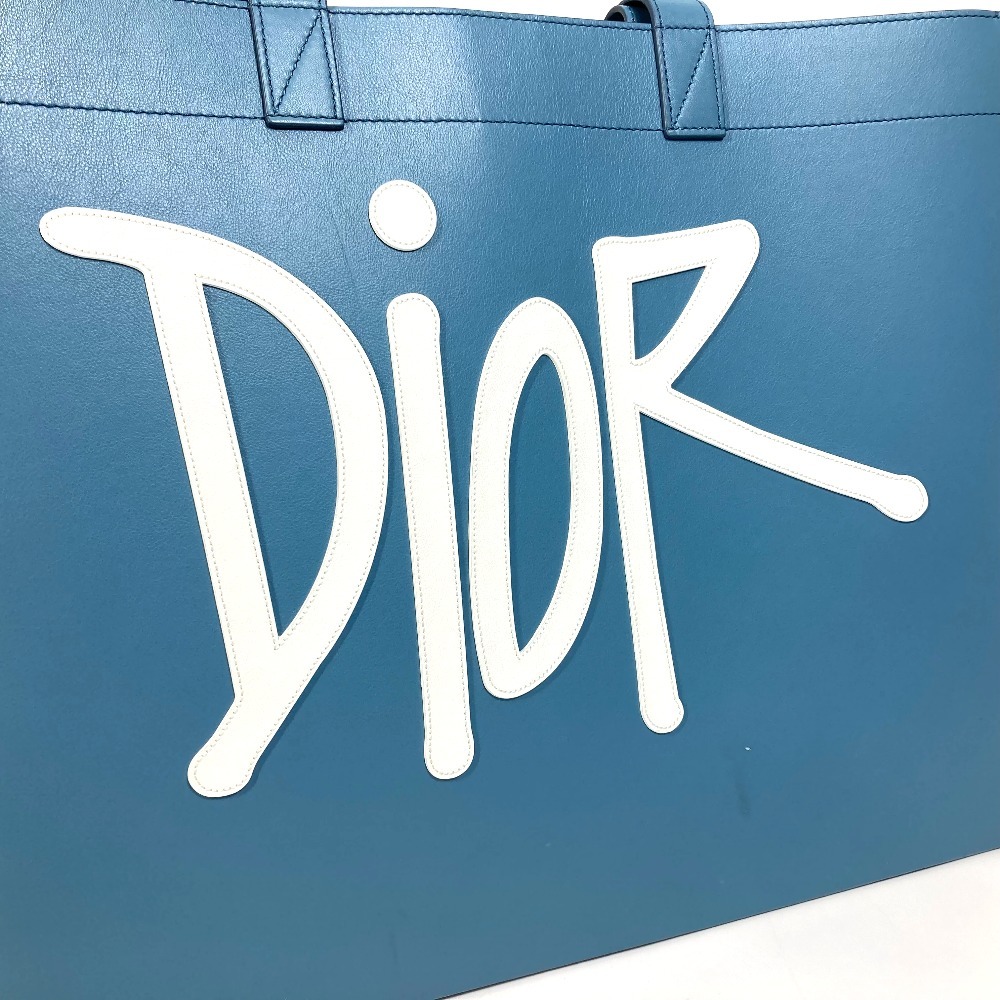 Dior ディオール ロゴ ショーンステューシーコラボ ハンドバッグ トートバッグ レザー ブルー メンズ.