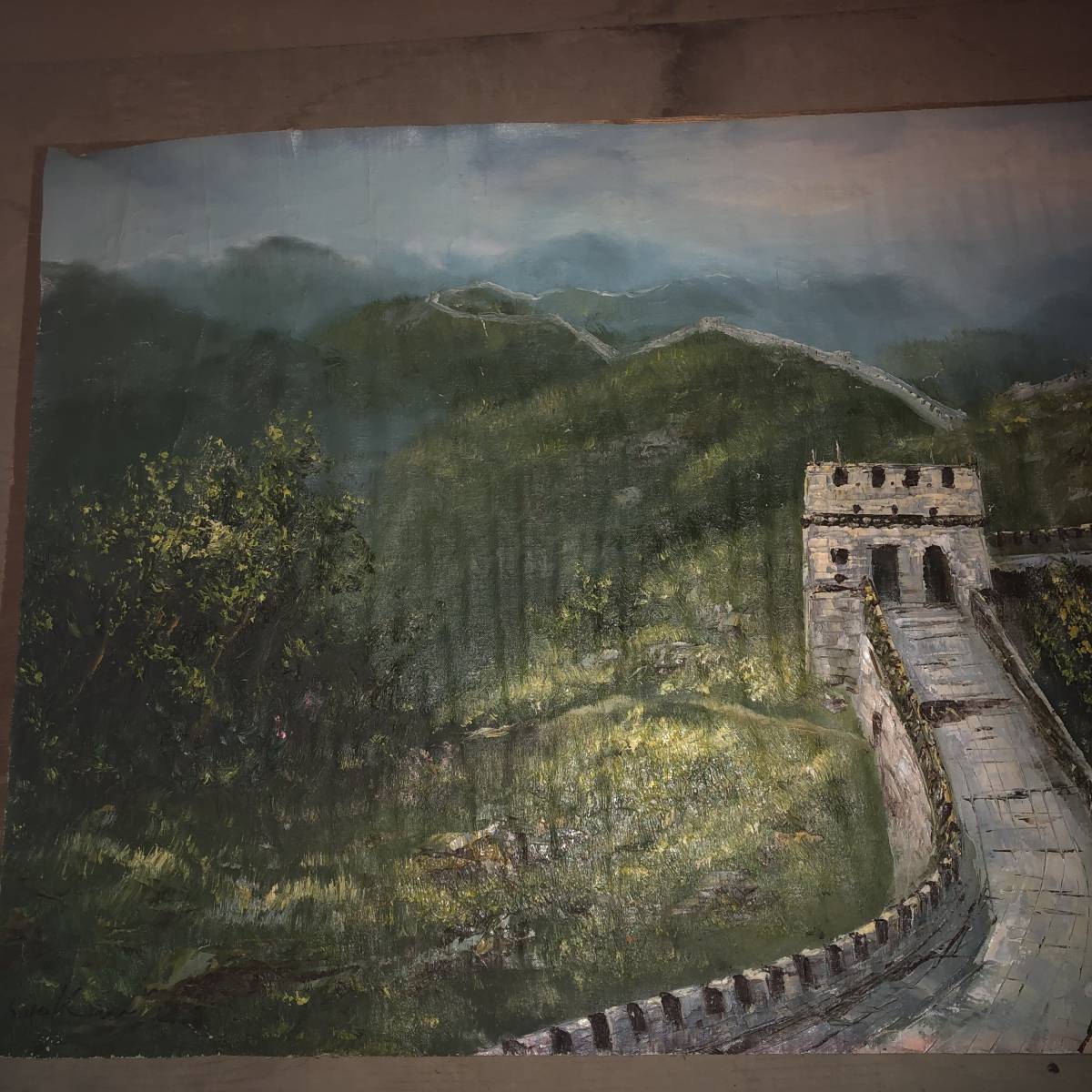 絵画美術 万里の長城 油彩画 作家在銘品 直筆肉筆 迫力ある大きな作品