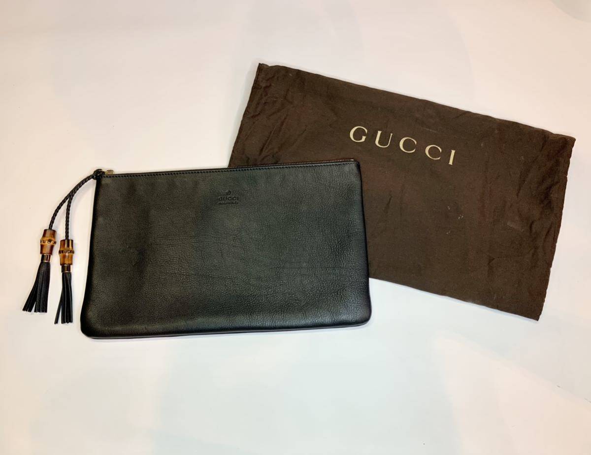 最上の品質な 定価10万 Gucci クラッチ バッグ 黒 レザー バンブー 
