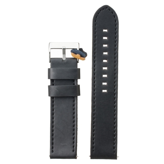 Diloy 腕時計 ベルト 24mm 本革 ロングサイズ オイルレザー バンド 384EL ヴィンテージ ブラック_画像1