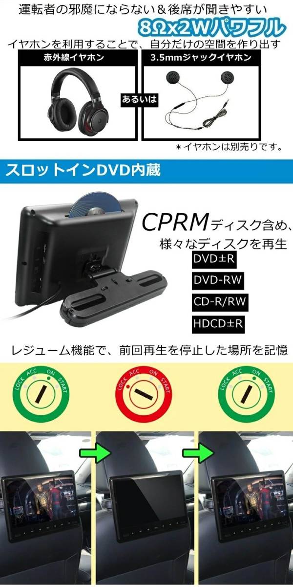 【期間限定★特別価格】年末期間もおトク！DVDプレーヤー TV 車載用 後部座席 10.6インチ ヘッドレストモニター