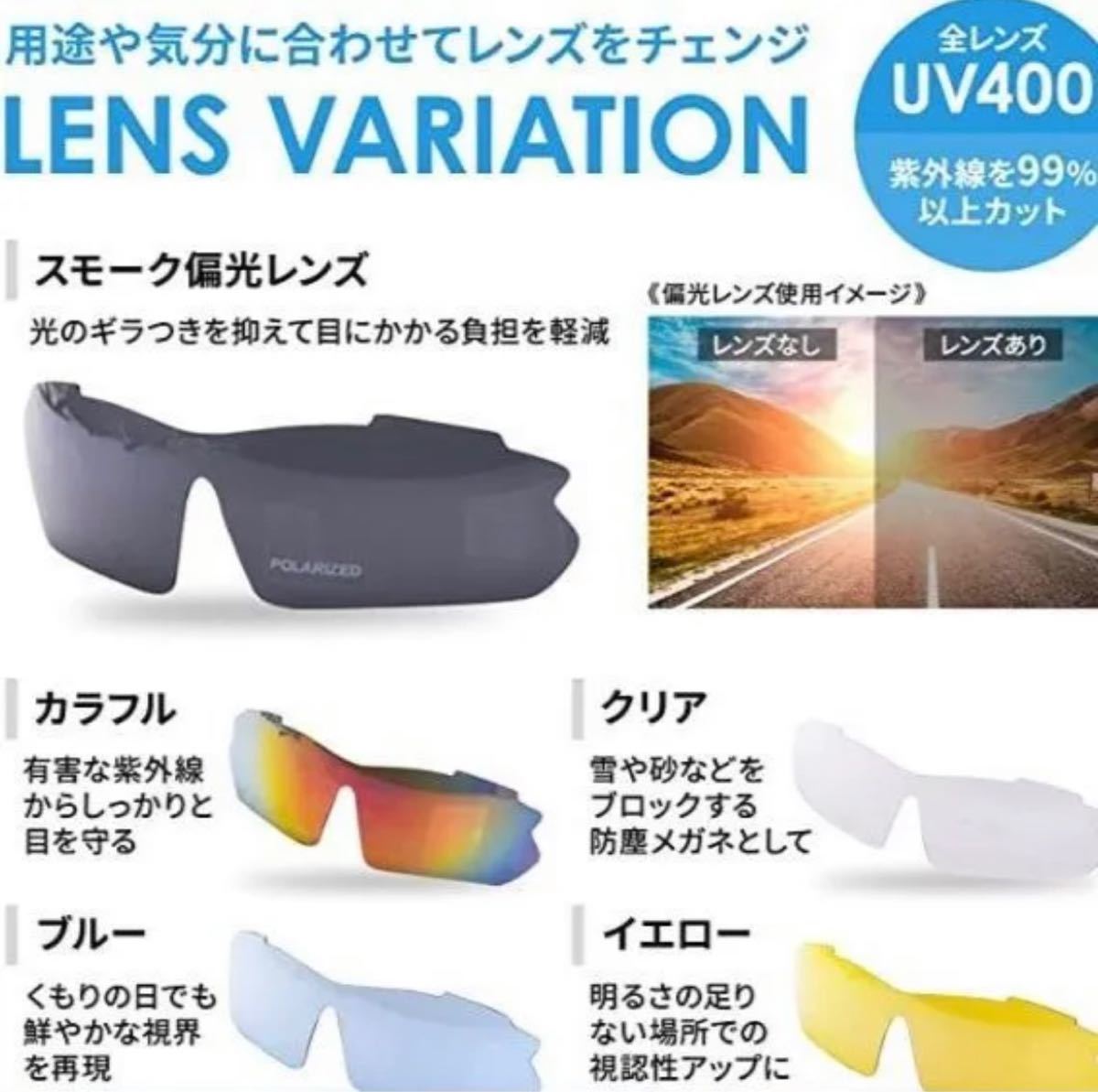 偏光レンズ スポーツサングラス 専用交換レンズ5枚 メンズ レディース