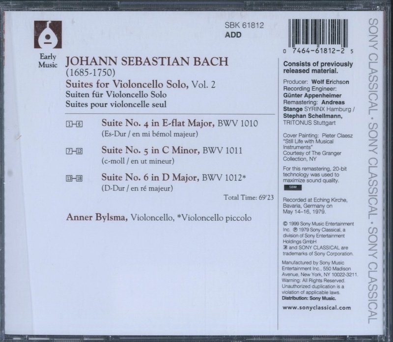 CD/ アンナー・ビルスマ / バッハ：無伴奏チェロ組曲 VOL.2(第4~6番) / 輸入盤 SBK-61812_画像2