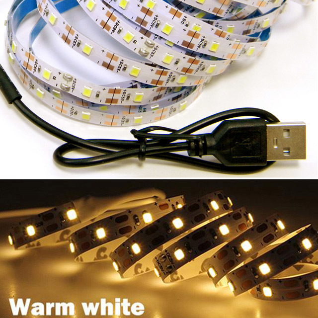 【匿名配送・無料】 LED テープ ライト 間接照明 切断可 裏面テープ（USBケーブル付） / 電球色［1ｍ］_画像3