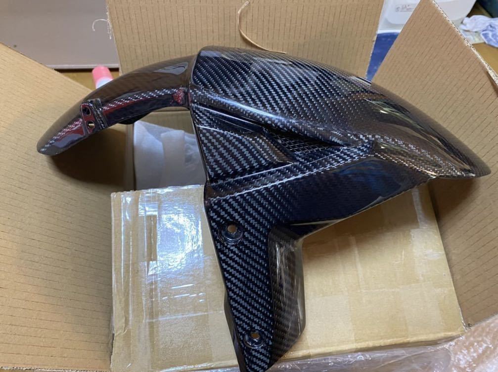 送無 ドライ カーボン 綾織 艶有り フロント フェンダー KAWASAKI