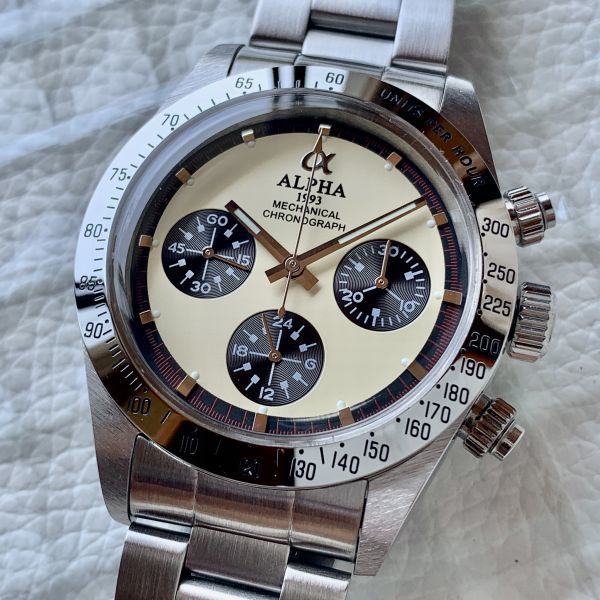 ALPHA ポールニューマンタイプ クロノグラフ(訳あり) 新品 即納 アルファ ALPHA ポールニューマンデイトナタイプ/手