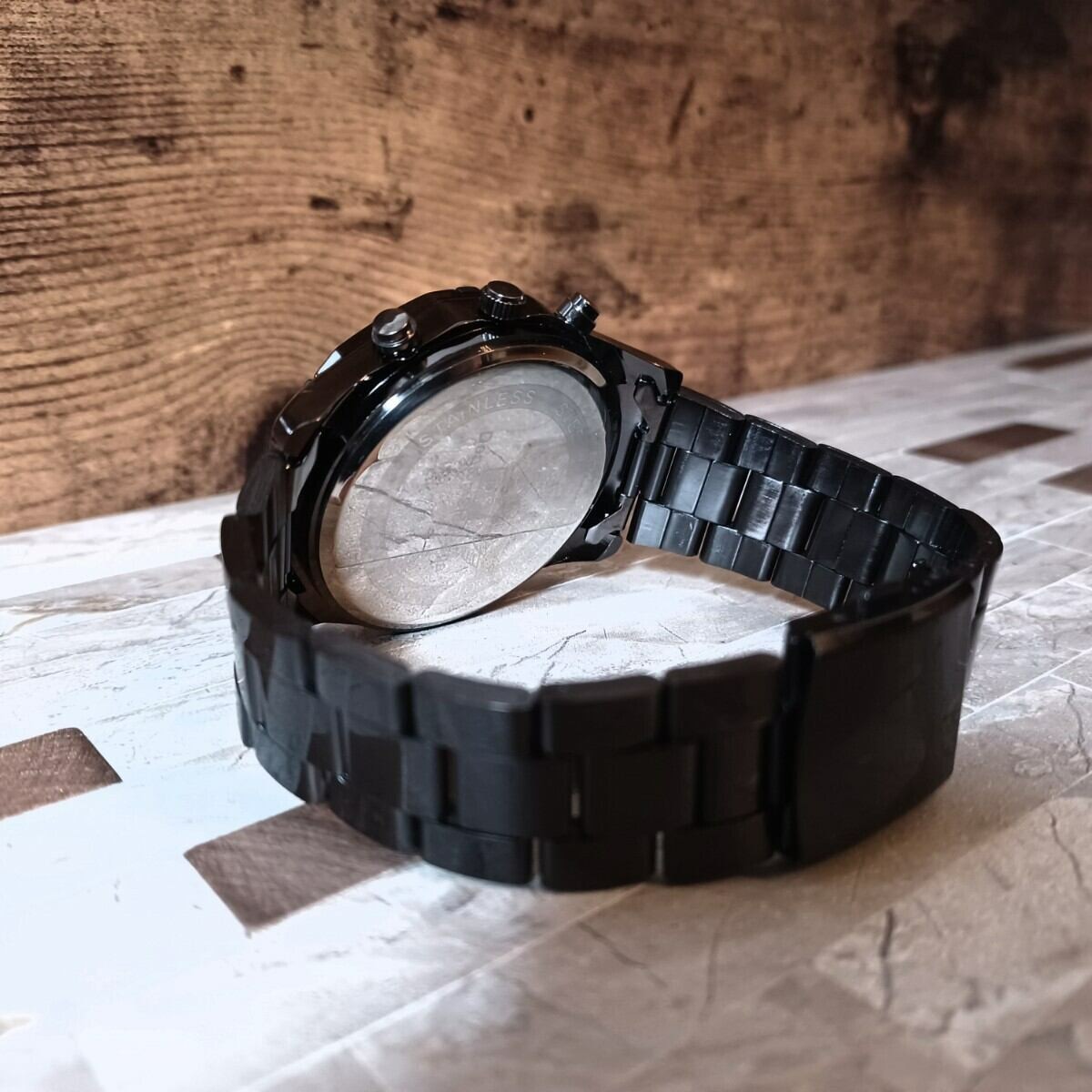 交換無料！ 新品 デュアルタイプ CUENA☆腕時計メンズ ステンレス ラグジュアリー 黒青 腕時計(アナログ)