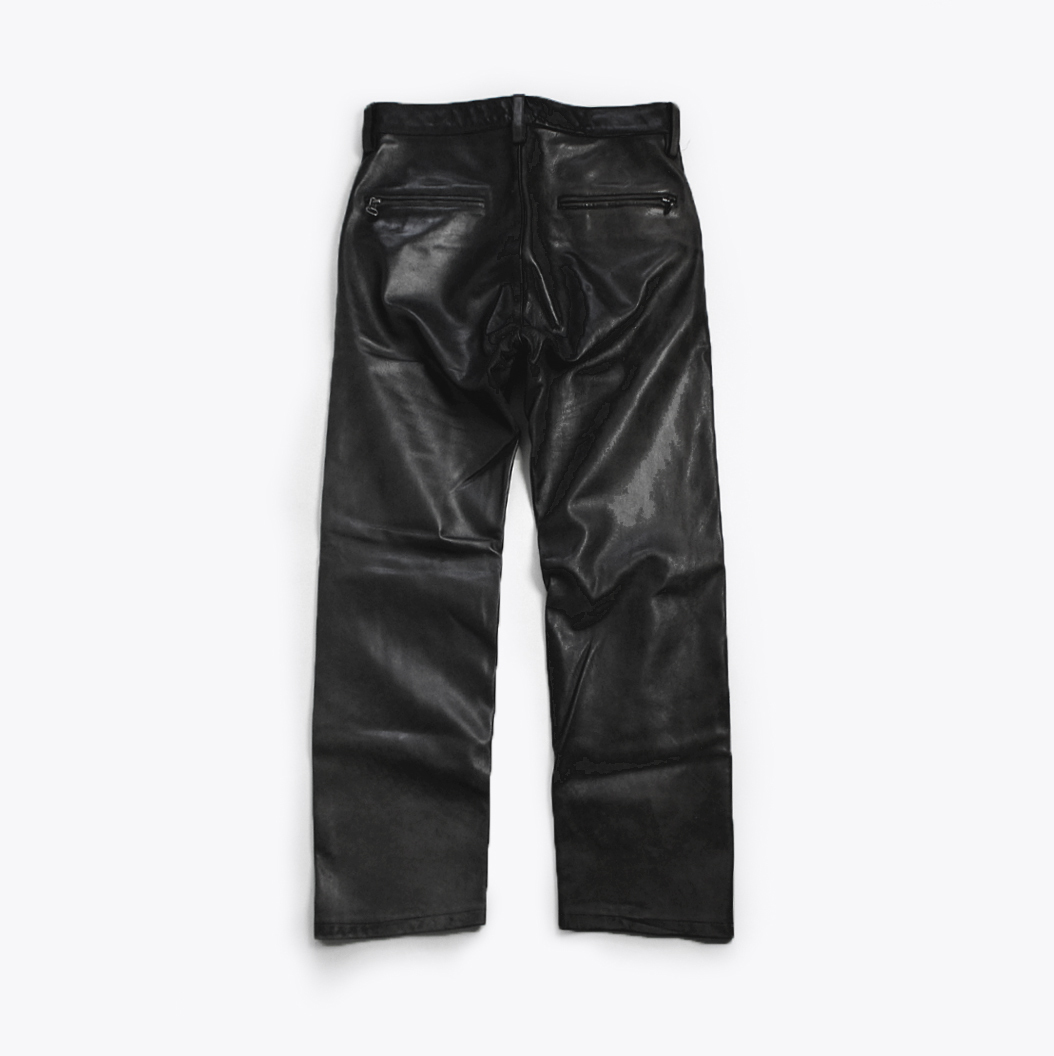 04AW YOHJI YAMAMOTO POUR HOMME × DAINESE (ARCHIVE) ホースレザーパンツ 48 ブラック イタリア製 馬革 ヨウジヤマモト ダイネーゼ 黒