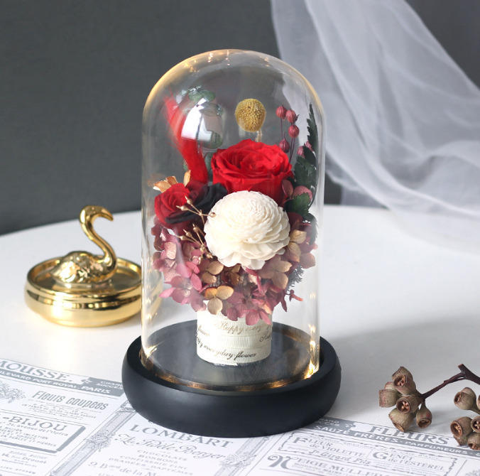  preserved flower gift .. not flower glass dome LED light attaching red / present birthday Christmas dry flower 