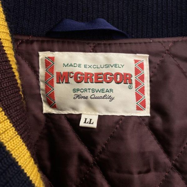 McGREGOR マックレガー スタジャン 古着 本革 袖レザー 袖革 紺 ネイビー 刺繍 ll xl ワンポイント オーバーサイズ  スタジアムジャンパー