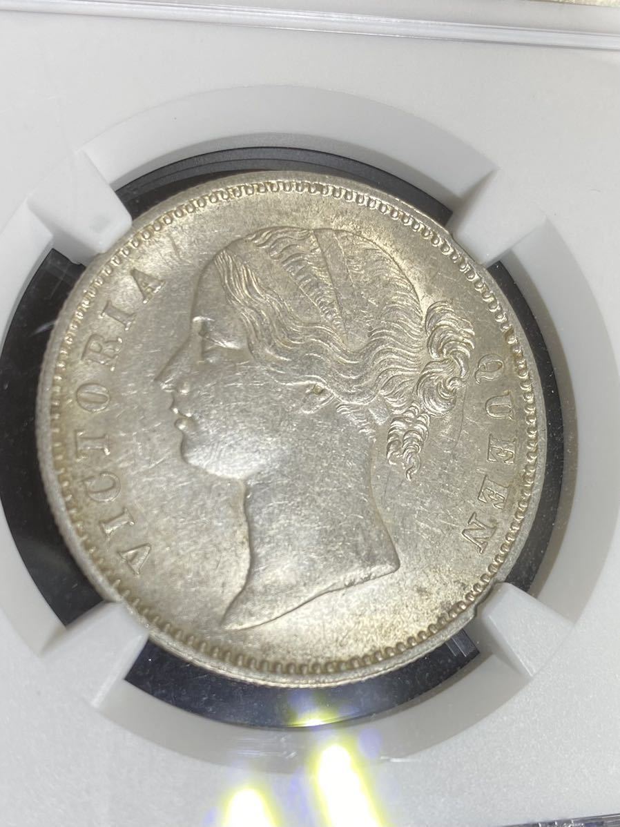 ☆NGC☆稀少☆1840 インド ルピー ヤングヘッド MS60 銀貨KM458