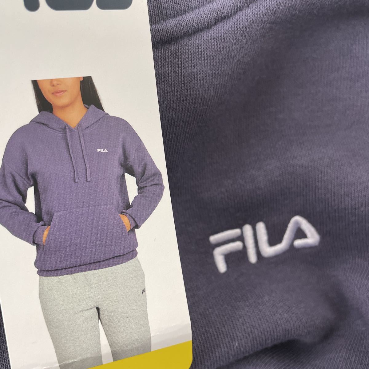 新品■FILA フィラ レディース スウェット パーカー S パープル ロゴ 裏起毛_画像5