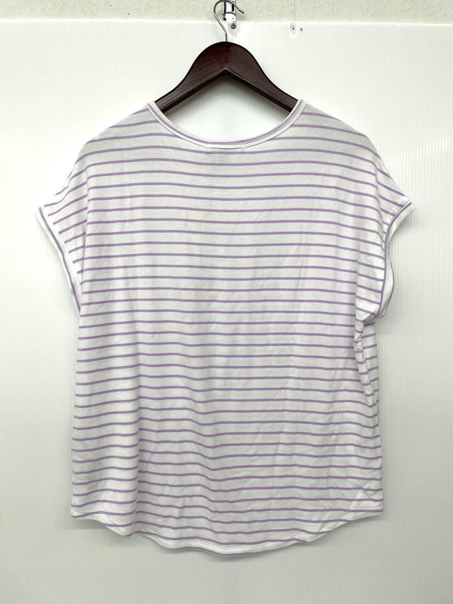  new goods #BUFFALO Buffalo lady's short sleeves shirt border XS purple feel of soft 