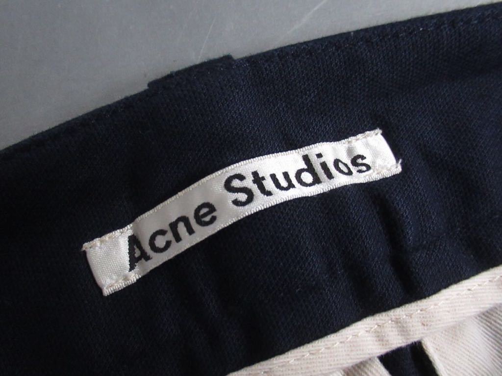 Acne Studios ワイド テーパード スラックス タック パンツ チノ 44 S相当 メンズ アクネ ステュディオズ ボトムス ネイビー ストレッチ 紺_画像6