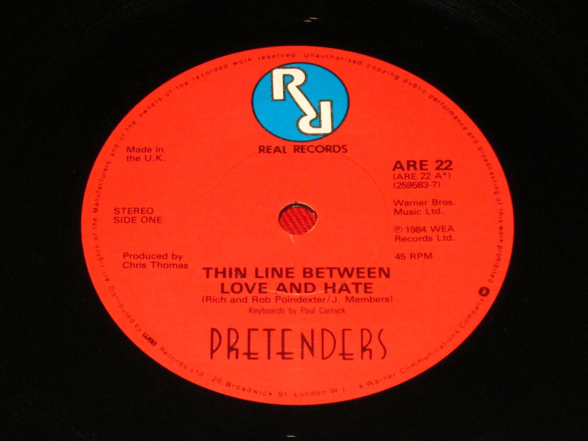 Pretenders 7" THIN LINE BETWEEN LOVE AND HATE UK盤 !!_画像2
