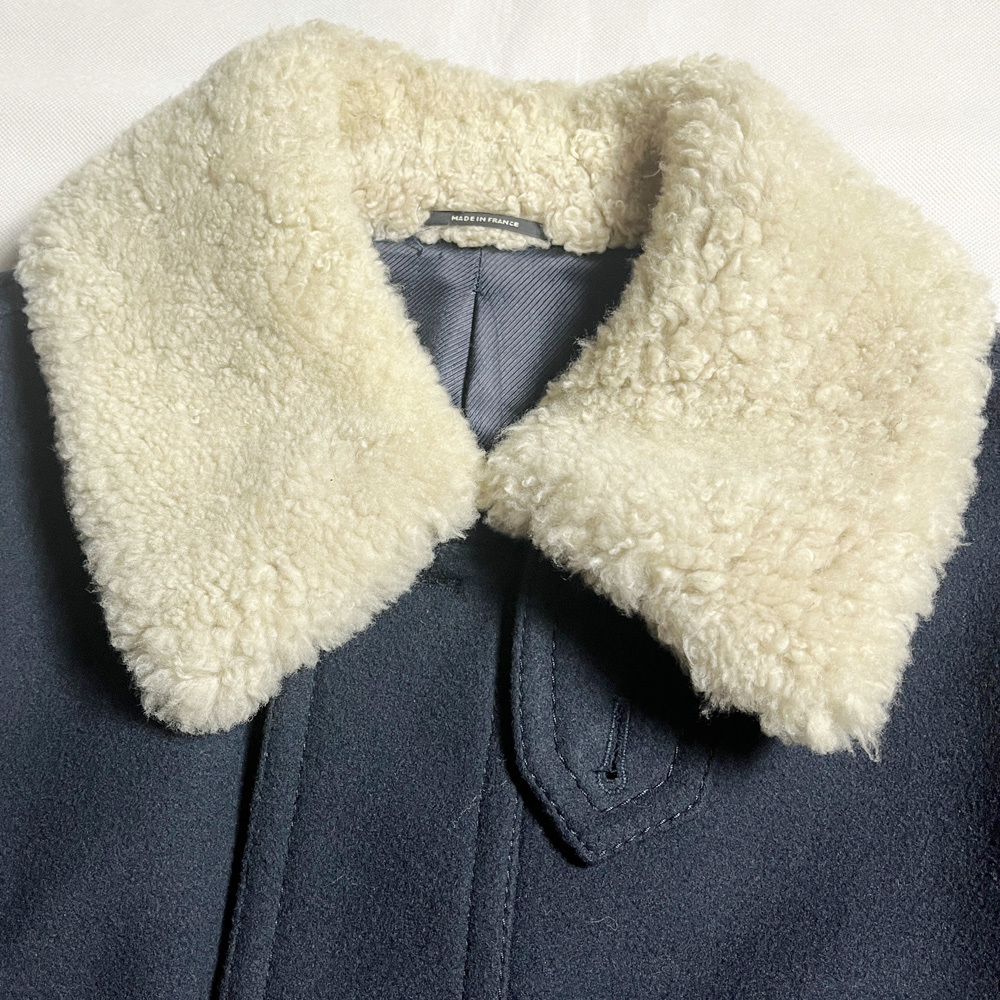 定価60万超! HERMES カシミア ウール ムートン ボンバー ジャケット フランス製 エルメス CASHMERE WOOL BOMBER JACKET MOUTON FRANCE NAVY_画像2