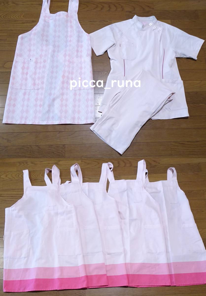 11-93☆コスプレ衣装☆ピンク系・ナース服とエプロンいっぱいセット・サイズLLの画像1