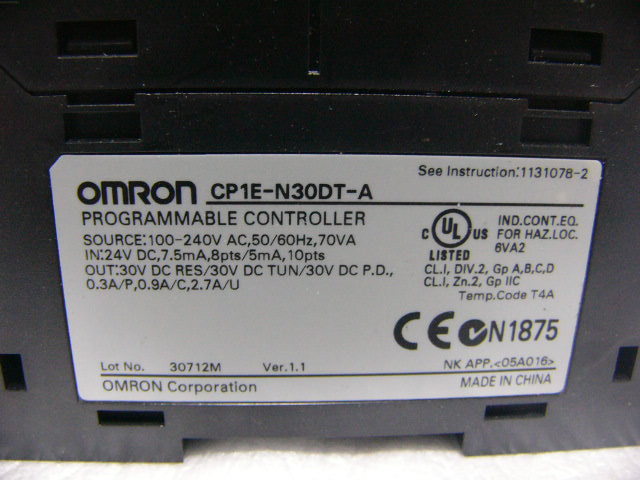 ☆未使用に近い☆ OMRON PLC 30点入出力CPU装置 CP1E-N30DT-A ☆未使用に近い☆ OMRON PLC 30点入出力CPU装置 CP1E-N30DT-A