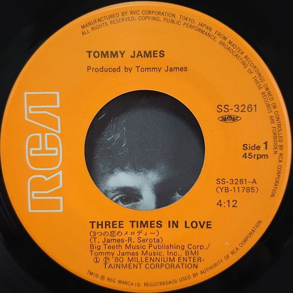 V-RECO7'EP-f◆即決◆Tommy James トミー・ジェイムス◆【Three Times In Love 3つの恋のメロディー】■SS3261■_画像5