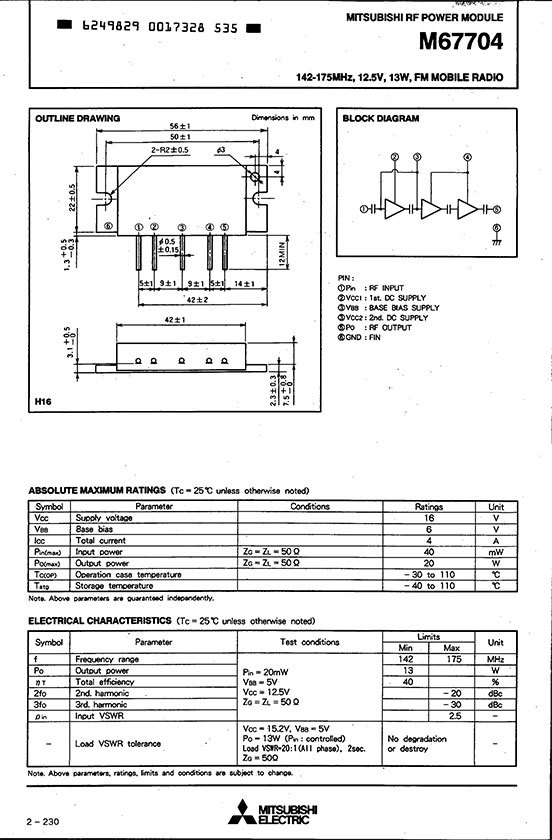 ◆三菱電機150MHz帯パワーモジュール/142～175MHz＜M67704/FZ-1884A＞ 未使用品１個◆_画像4