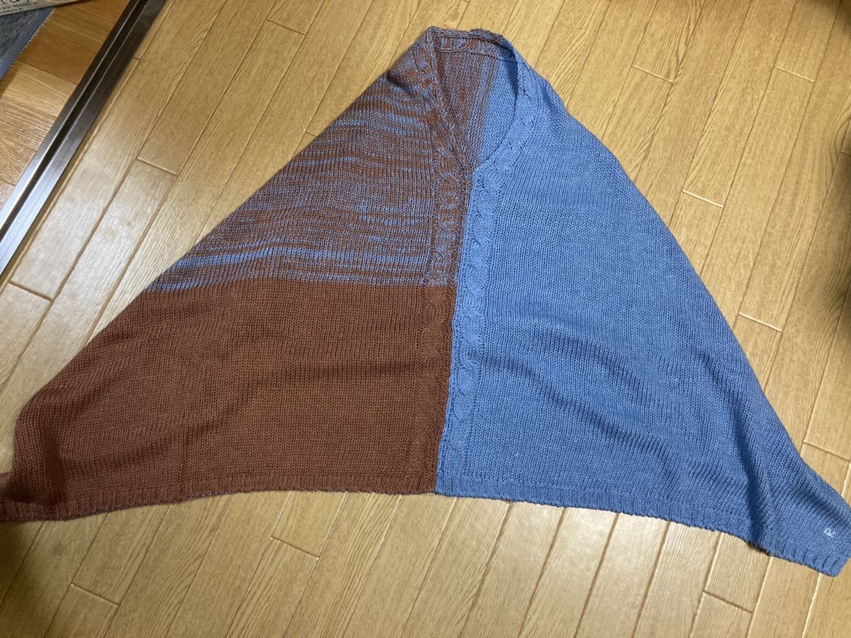45R アーミッシュ撚り杢ポンチョ ケーブル ニット ネイビー 45rpm 完成