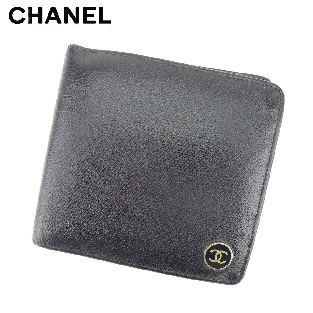 【驚きの値段】 ココボタン オールドシャネル レディース 財布 二つ折り シャネル ブラック 中古 ゴールド 女性用財布