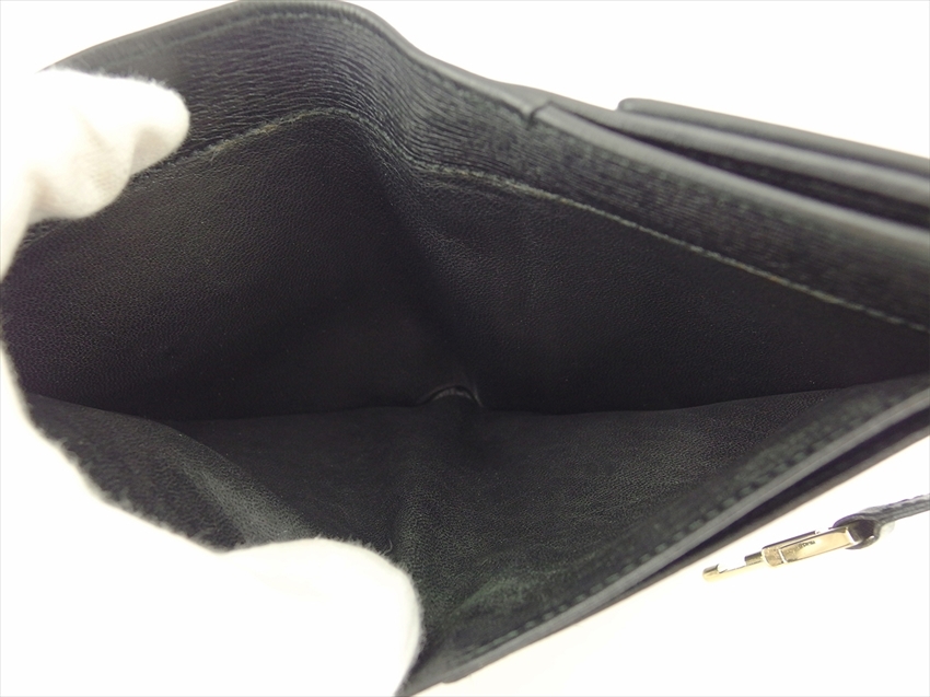 グッチ Wホック 財布 二つ折り ミニ財布 レディース メンズ ジャッキー金具 ブラック ゴールド 中古_画像7